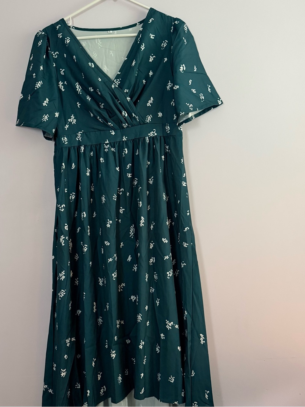 Deep Teal Floral Wrap Midi Dress — Women's Elegant Daywear